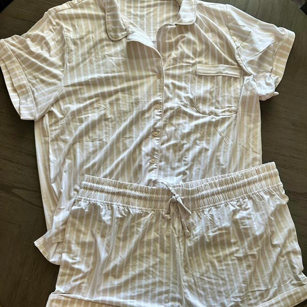 White cream striped button
